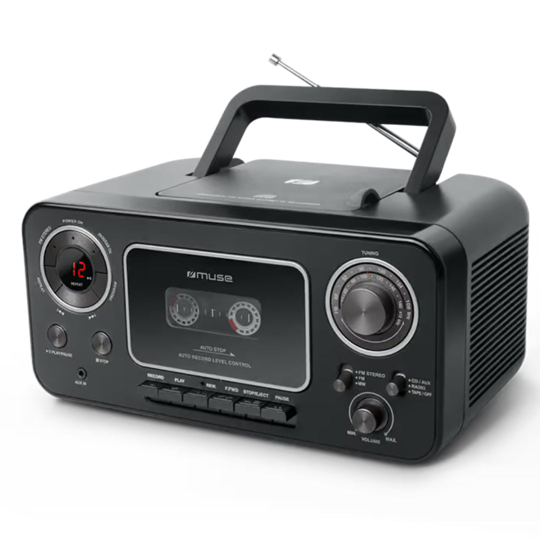 Muse Radio CD Cassette Recorder Player - Black | M-182RDC
