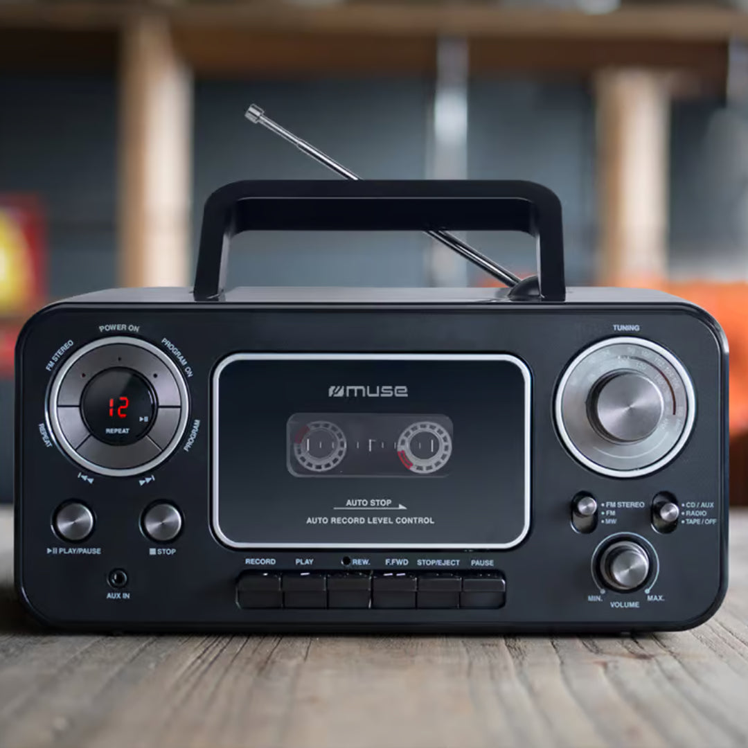 Muse Radio CD Cassette Recorder Player - Black | M-182RDC