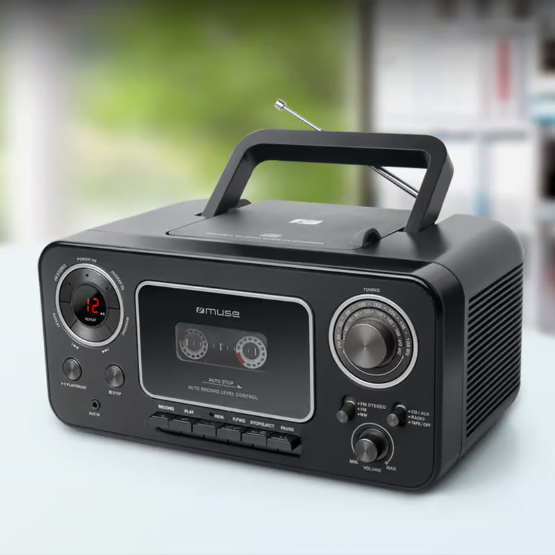 Muse Radio CD Cassette Recorder Player - Black | M-182RDC
