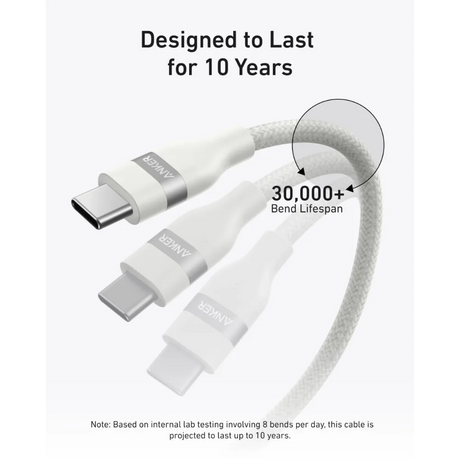 Anker USB C to USB C Charging Cable Braided 240W - White | A82E2H21