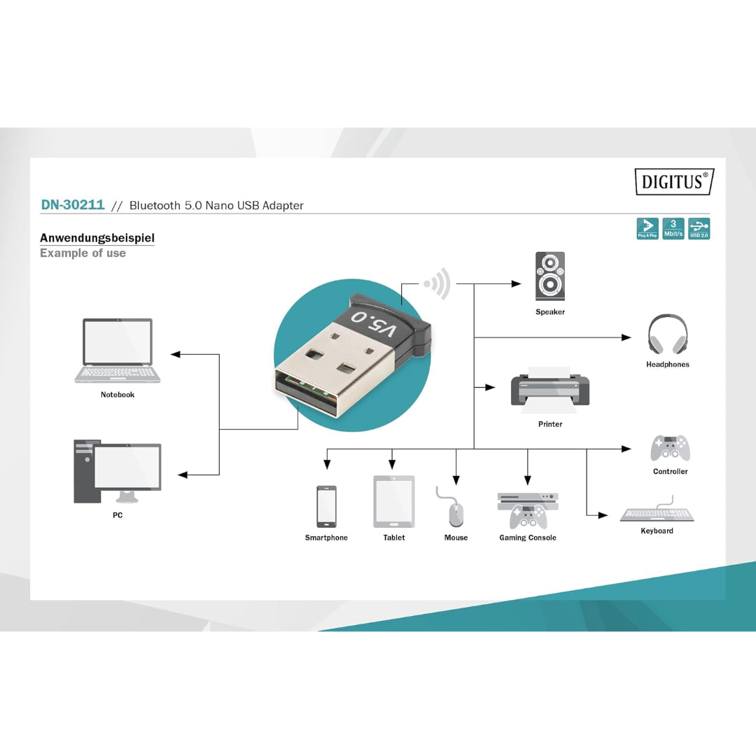 Digitus Bluetooth 5.0 Nano USB Adapter Dongle
