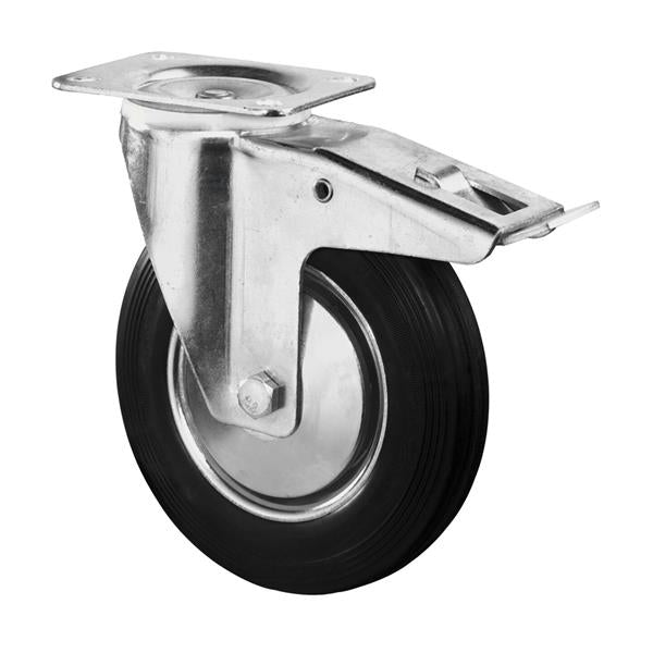 DS Transport Castor Wheel 125mm Brake 100kg Rubber - Black | CAS140