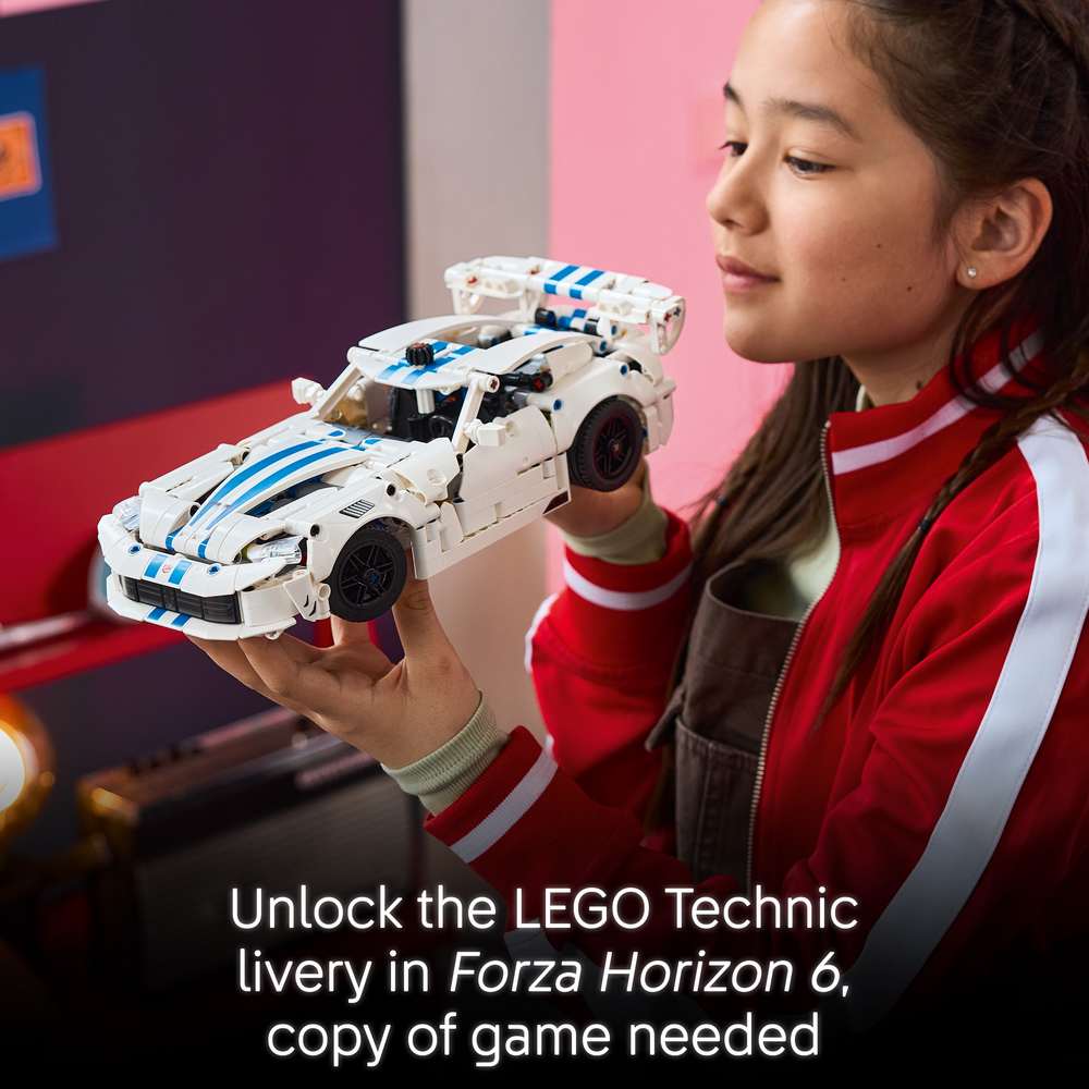 LEGO Technic Dodge Viper GTS-R Sports Car 42234 - captioned product view. 805 pieces. Ages 10+.