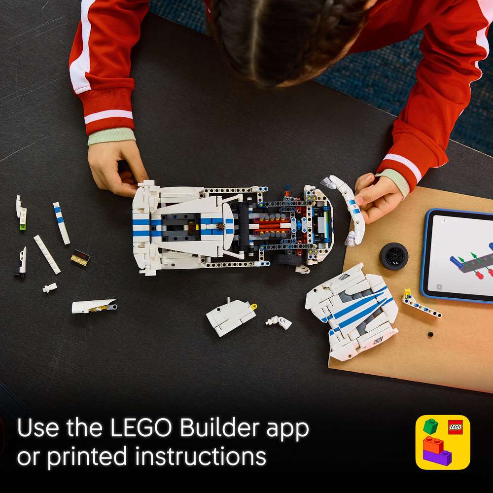 LEGO Technic Dodge Viper GTS-R Sports Car 42234 - captioned product view. 805 pieces. Ages 10+.