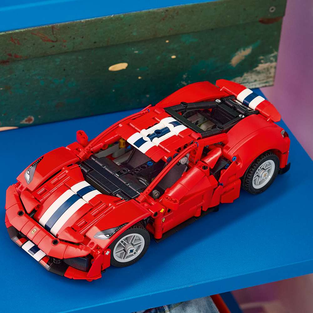 LEGO Technic Ferrari 488 Pista Car 42235 - close-up detail of the finished build. 882 pieces. Ages 9+.