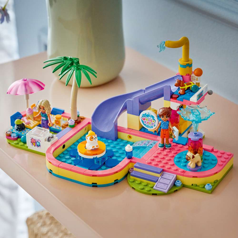 LEGO Friends Fun Water Park Day 42676 - the finished build shown in a home setting. 278 pieces. Ages 6+.
