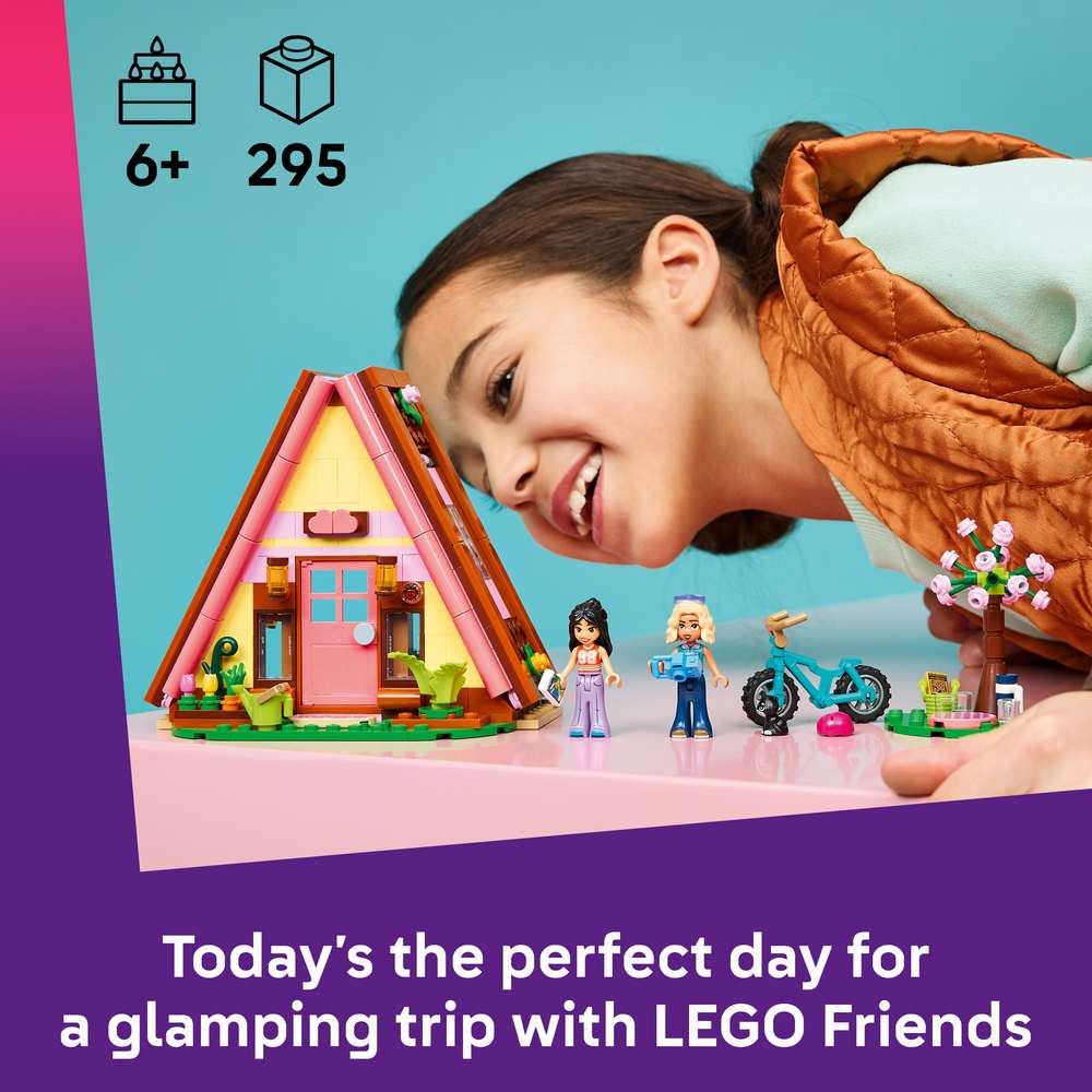 LEGO Friends Nature Glamping Cabin 42682 - captioned product view. 295 pieces. Ages 6+.