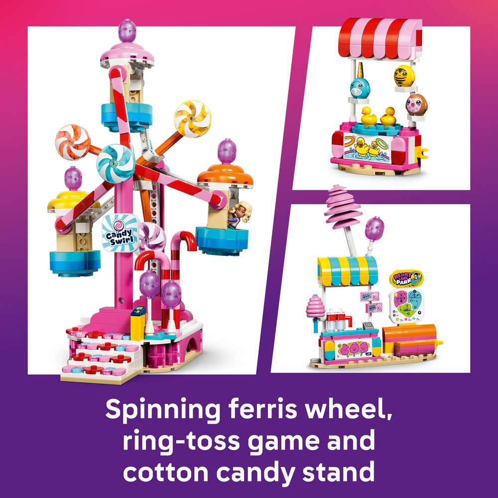 LEGO Friends Candy & Cupcake Ferris Wheel 42700 - captioned product view. 602 pieces. Ages 7+.