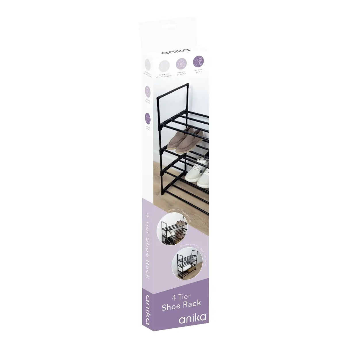 Anika 4 Tier Shoe Rack - Black | 60089
