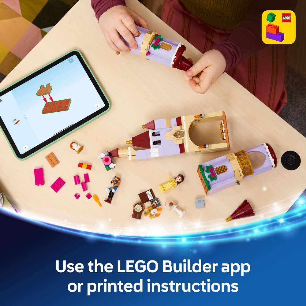 LEGO Disney Princess Belle & the Beast's Enchanted Castle 43289 - captioned product view. 254 pieces. Ages 5+.