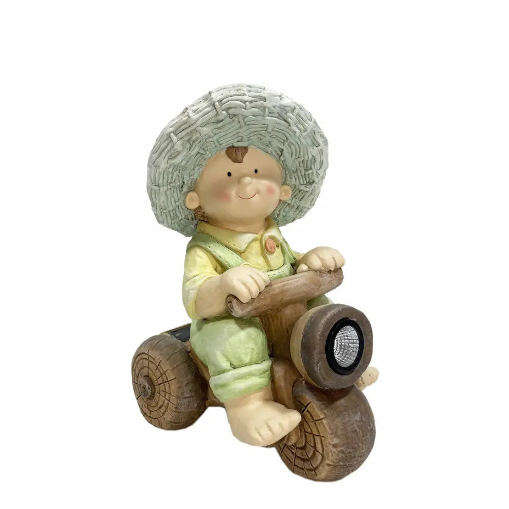 WGP Boy Rides Bike with Solar Headlight Garden Ornament | G0355