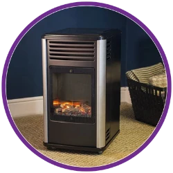 Portable gas heater with a purple border