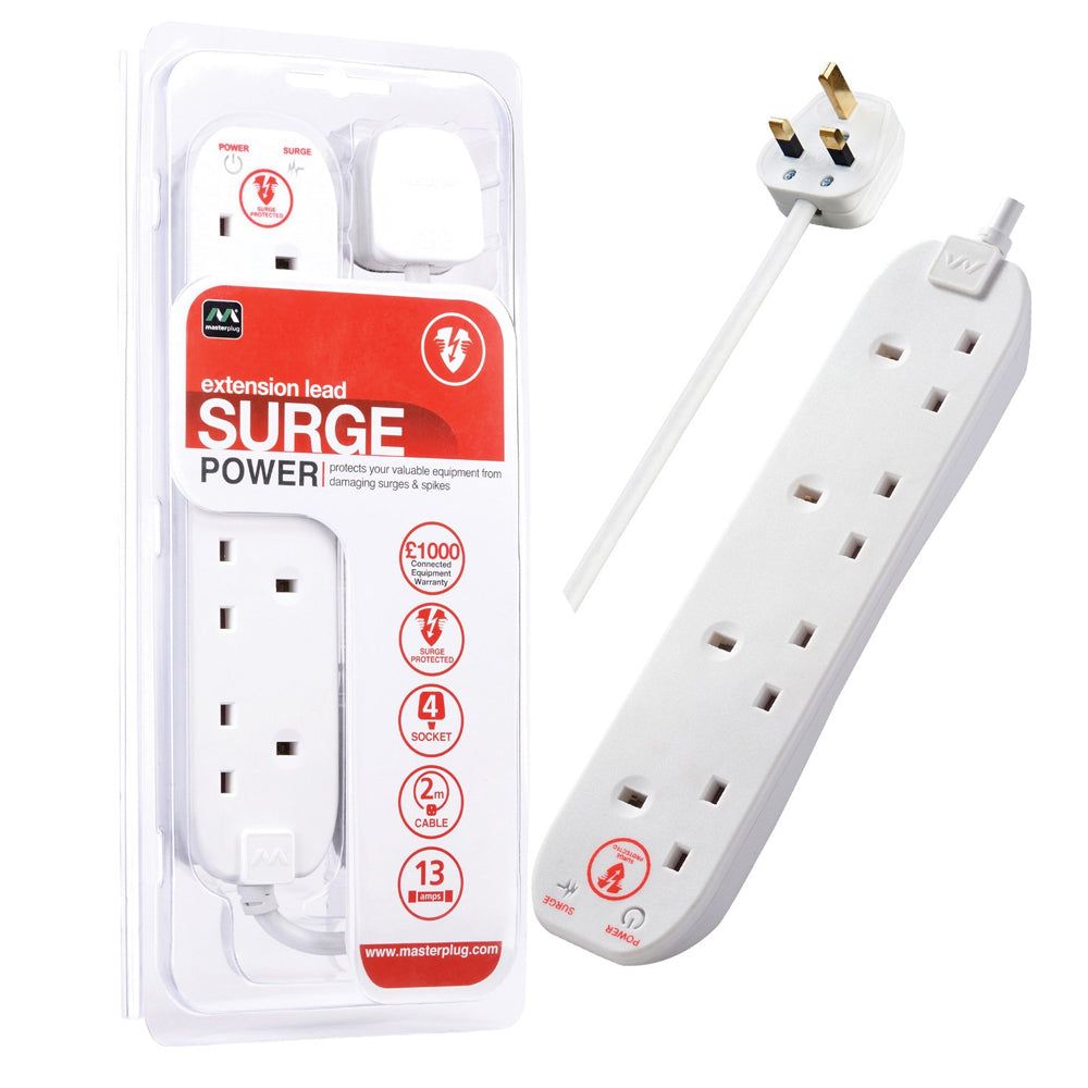 Masterplug 4 gang 2 metre Surge Protection Extension Lead | LCESRG4210N