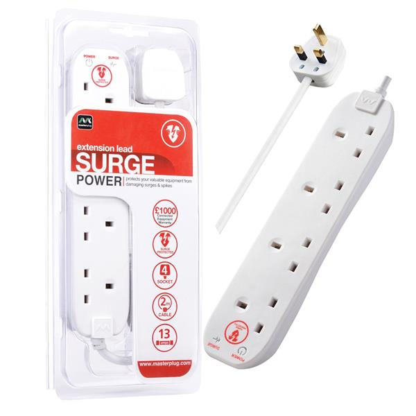Masterplug 4 Gang 2m Surge Protected Extension Lead