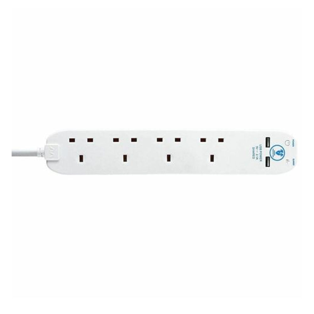 Masterplug 4 Gang 2 Metre Surge Protected Extension Lead 2 USBs | LCESRGU4210N