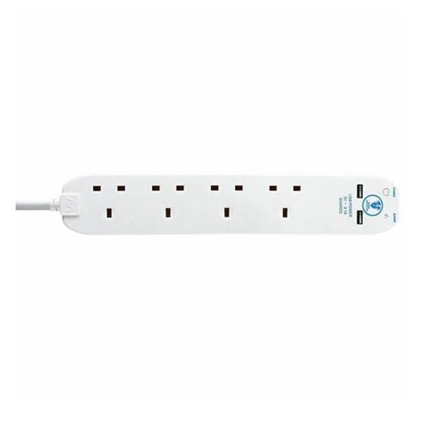 Masterplug 4 Gang 2 Metre Surge Protected Extension Lead 2 USBs | LCESRGU4210N