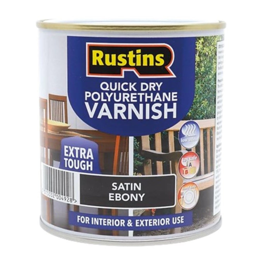 Rustins Quick Drying Polyurethane Varnish Satin 500ml - Ebony | R69503 ...