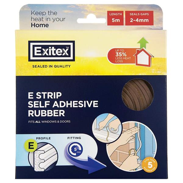 Exitex E Strip Draught Excluder 5180mm Brown | Self Adhesive