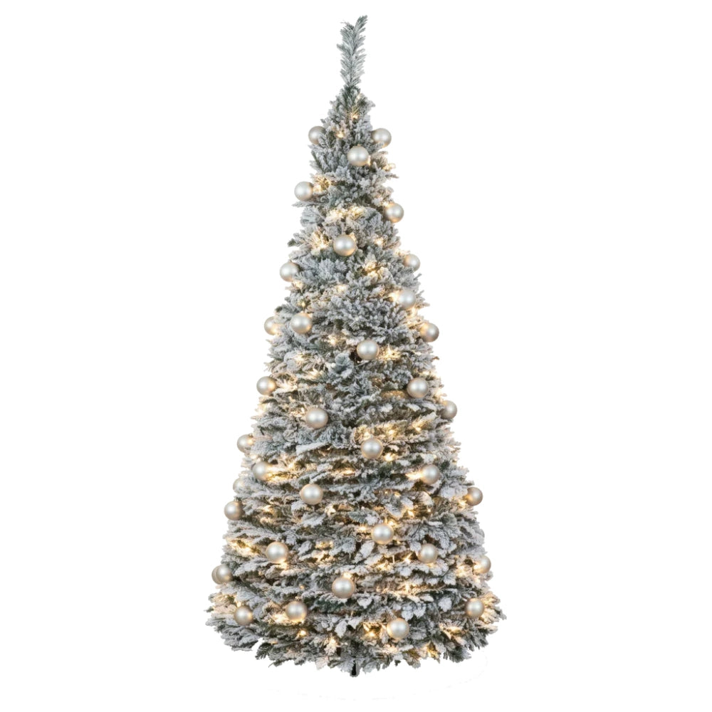 Festive Holly Flock Pop Up Pre-Lit Snowy Christmas Tree - 6ft