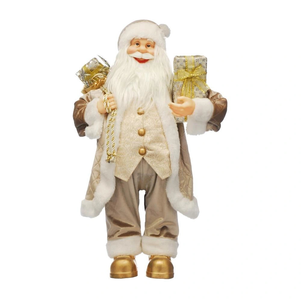Festive Standing Cream and Gold Santa - 180cm