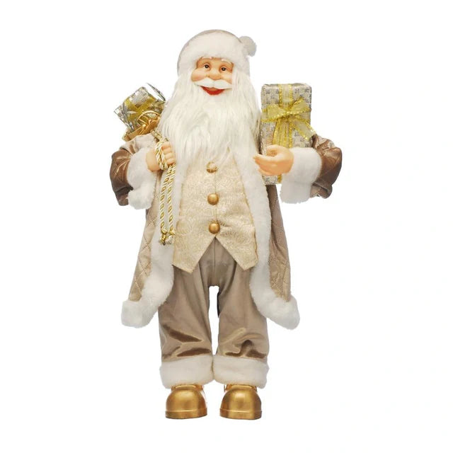 Festive Standing Cream and Gold Santa 120cm | Christmas Decoration