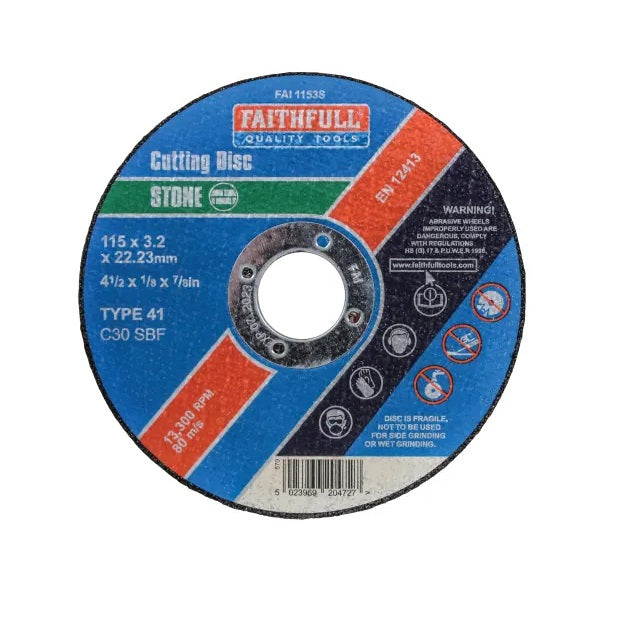 Faithfull Stone Cutting Disc 115mm ( 4.5 Inch ) x 3.2mm x 22.23mm | FAI1153S