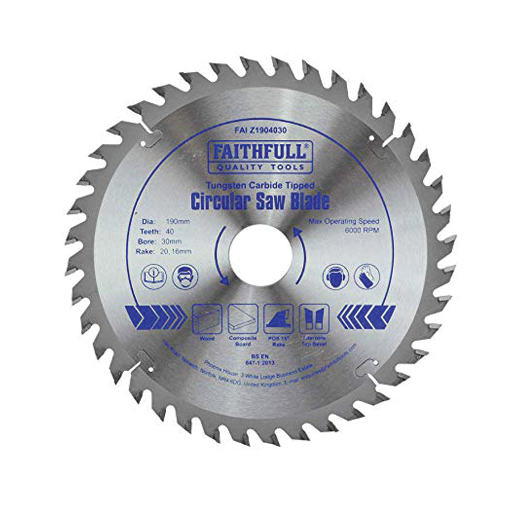 Faithfull TCT Circular Saw Blade 190 x 30mm x 40T POS | FAIZ1904030