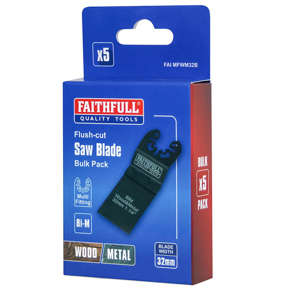 Faithfull Bi-Metal Flush Cut Wood / Metal Blades 32mm (Pack 5) | XMS23FBLADES