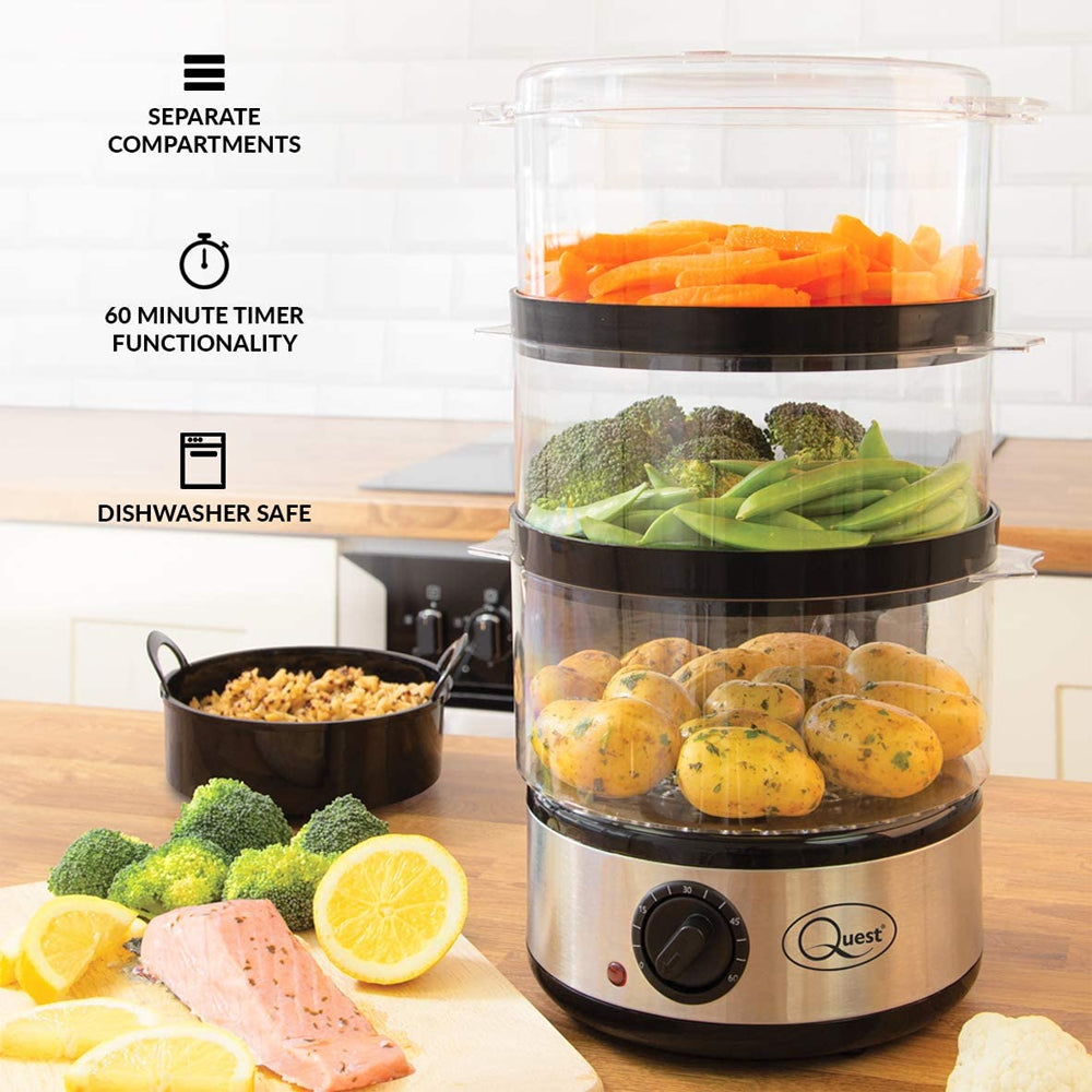 Quest 3 Tier Compact food Steamer 7.2 Litre Capacity | 35220