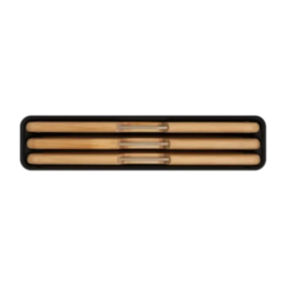 Joseph Joseph Folio Steel Bamboo 3 Piece Chopping Board Set featuring three natural bamboo cutting boards with steel frame and handles stacked together