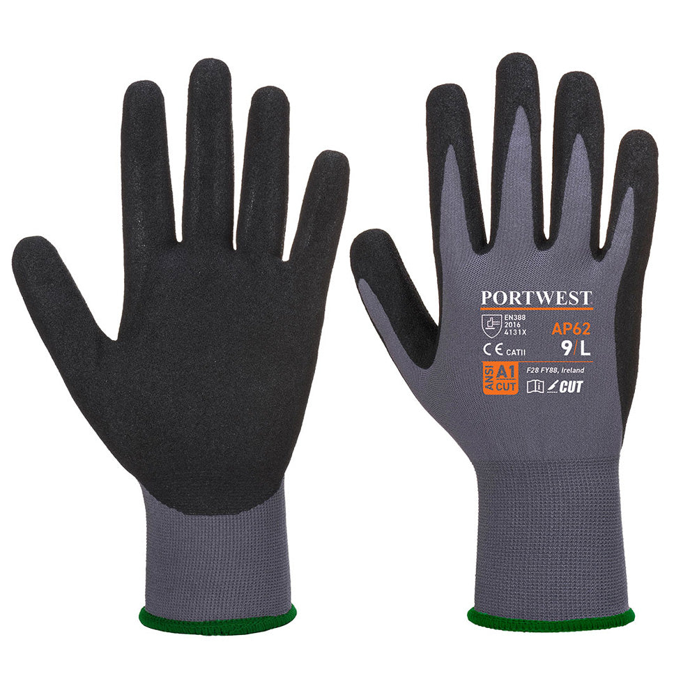 Portwest AP62 - Dermiflex Aqua Glove - Grey/Black - Medium | AP62G8RM