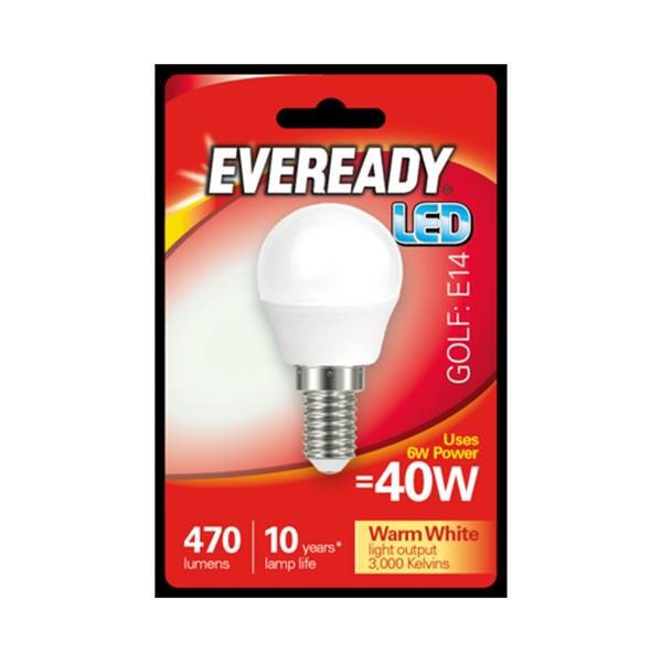 Eveready 6W E14 Golf Ball LED Bulb | 40W Warm White