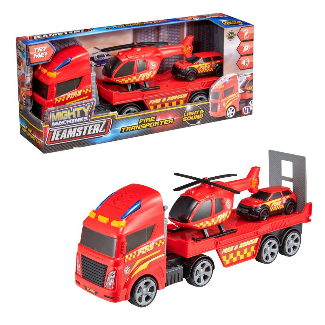 Teamsterz Lights and Sounds Fire Transporter Lorry, Helicopter and Jeep | 1417573.EX