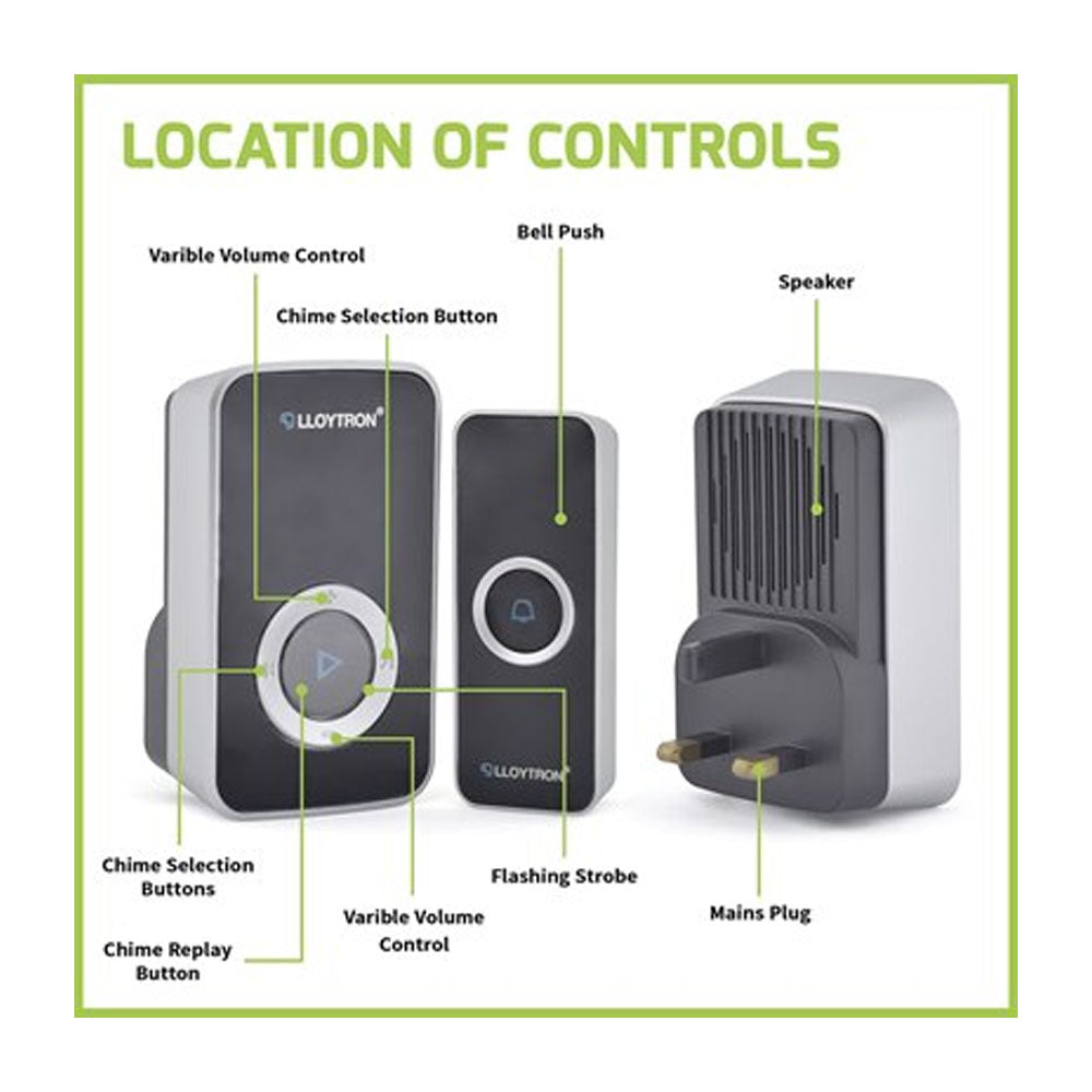 Lloytron Plug In Door Bell Chime - Black | 1831-28