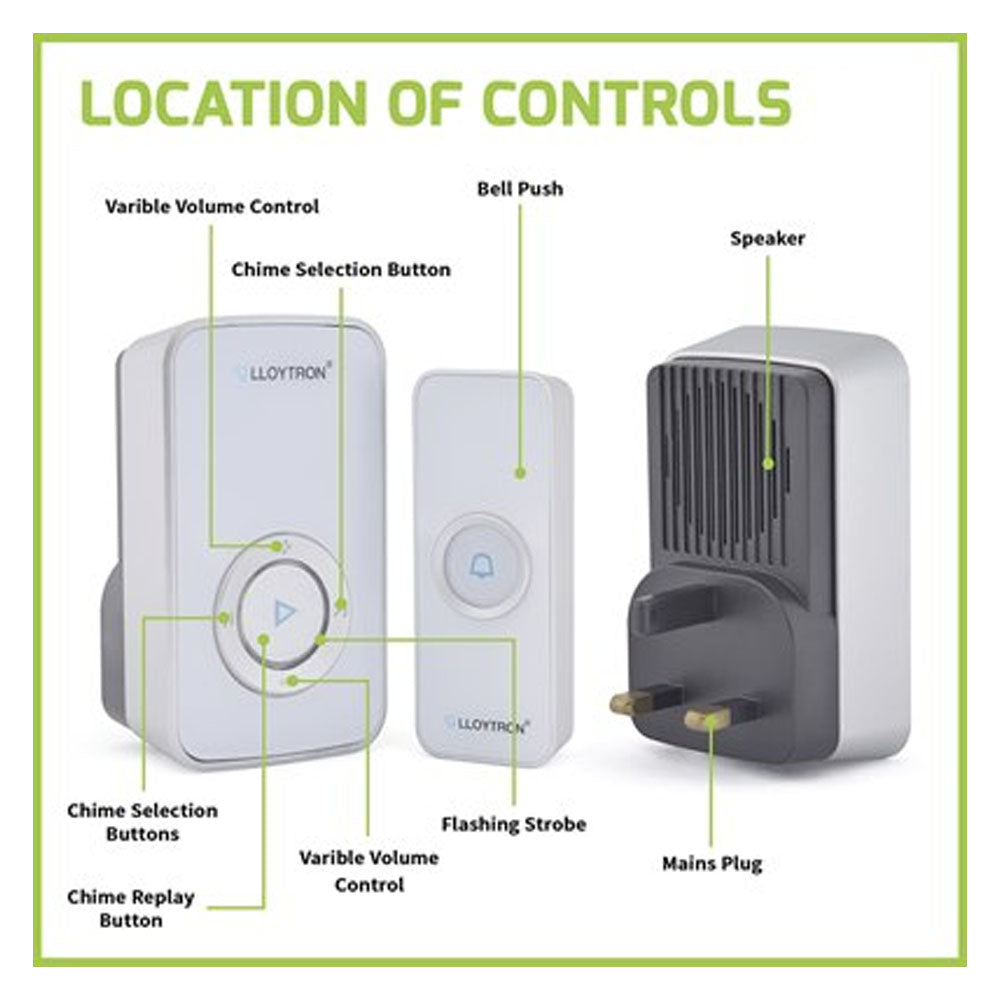 Lloytron 32 Melody Plugin Door Bell Chime Kit - White | DB7531W