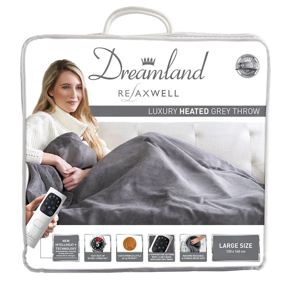 Dreamland Luxury Snuggle Up Heated Large Fleece Throw - Grey | 16707C