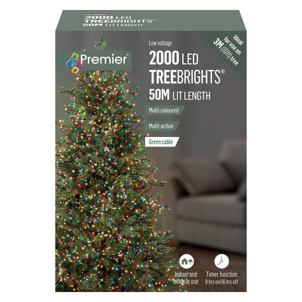 Premier 2000 Multi-Action Treebright Christmas Lights with Timer - Multi-Coloured | FLV162181M