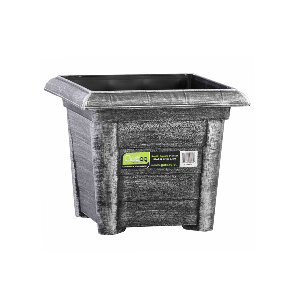 Gardag Rustic Square Planter Pot 32cm - Black & Silver | GA400939