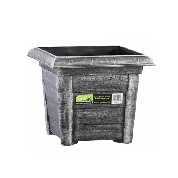 Gardag Rustic Square Planter Pot 32cm - Black & Silver | GA400939