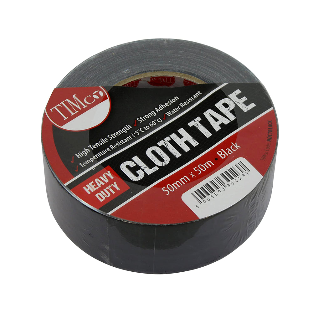 Timco Heavy Duty Cloth Tape - Black 50 metre x 50mm | HDCTBLACK