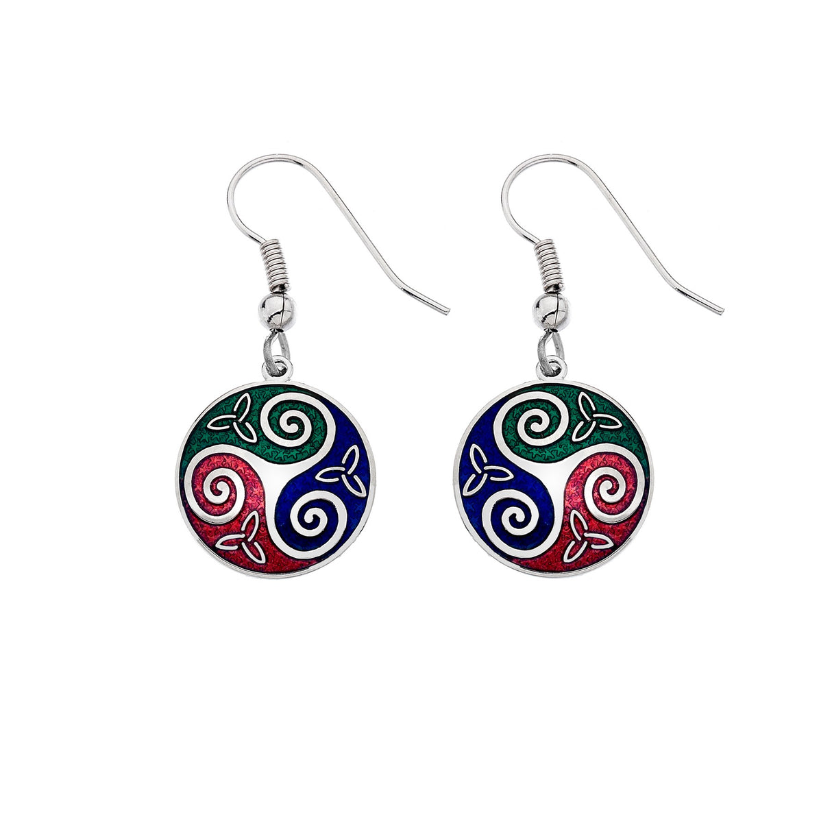 Sea Gems Celtic Trinity and Triskele Earrings Red / Green / Blue - Enamel | 3134RGB
