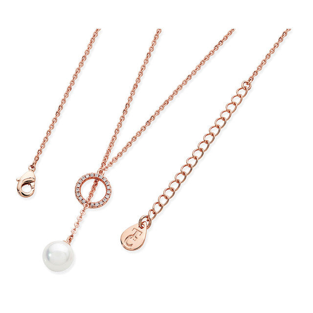 Tipperary Crystal CZ Circle Pearl Feeder Necklace - Rose Gold | 118003