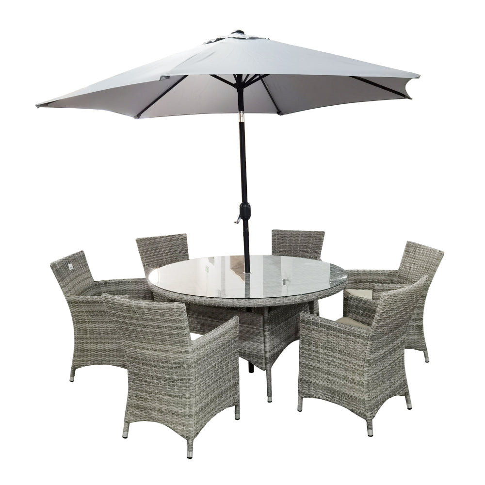 Capri 6 Seater Round Rattan Garden Furniture Set - 1.4 Metre Table