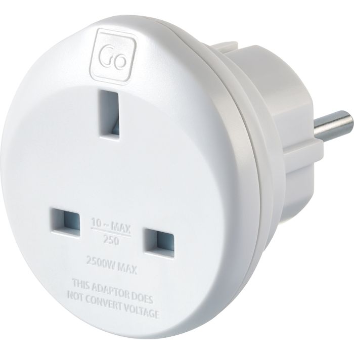 Go Travel Adaptor UK 3 Pin to EU European 2 Pin | 524.101