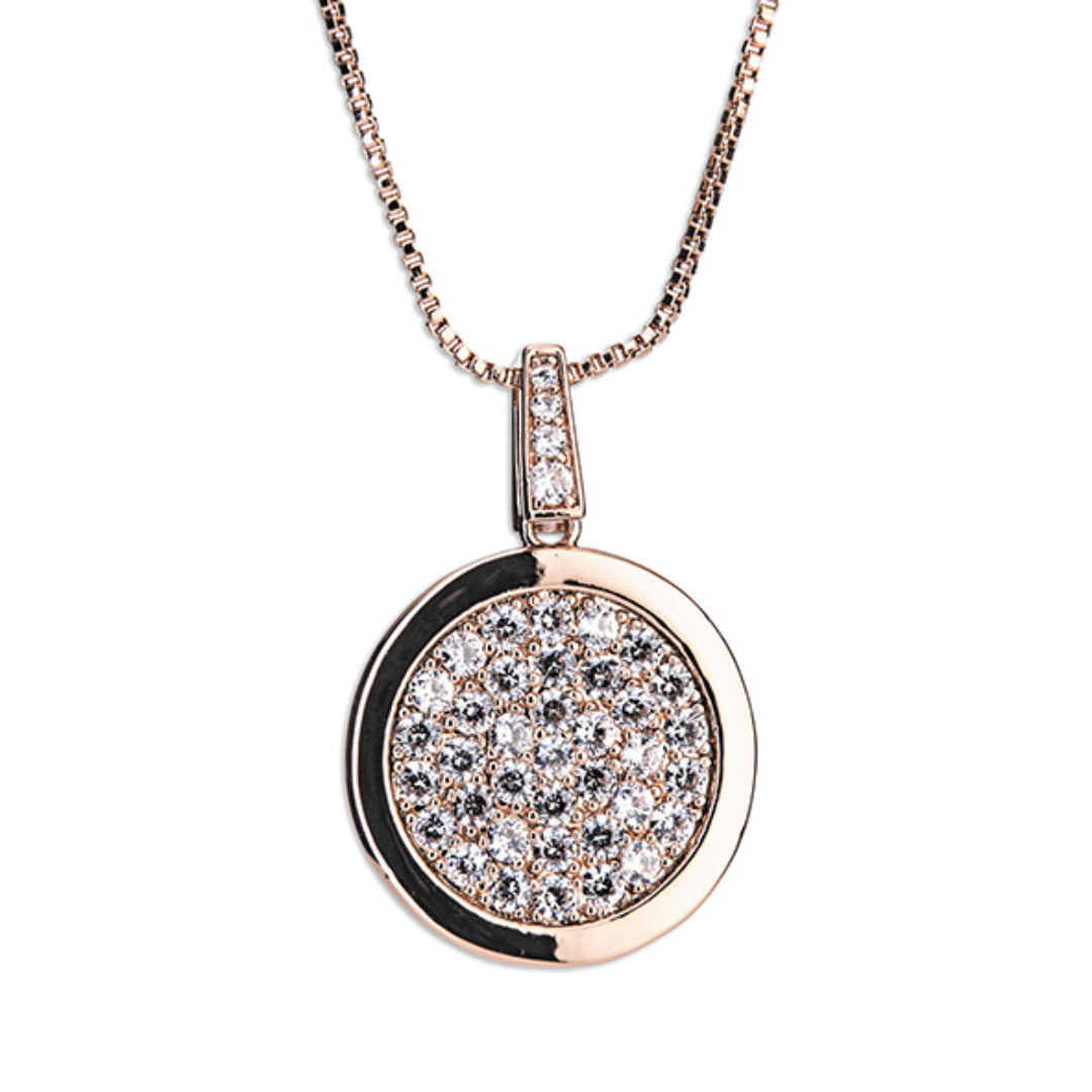 Newgrange Living Diamante Round Pendant & Earrings - Rose Gold