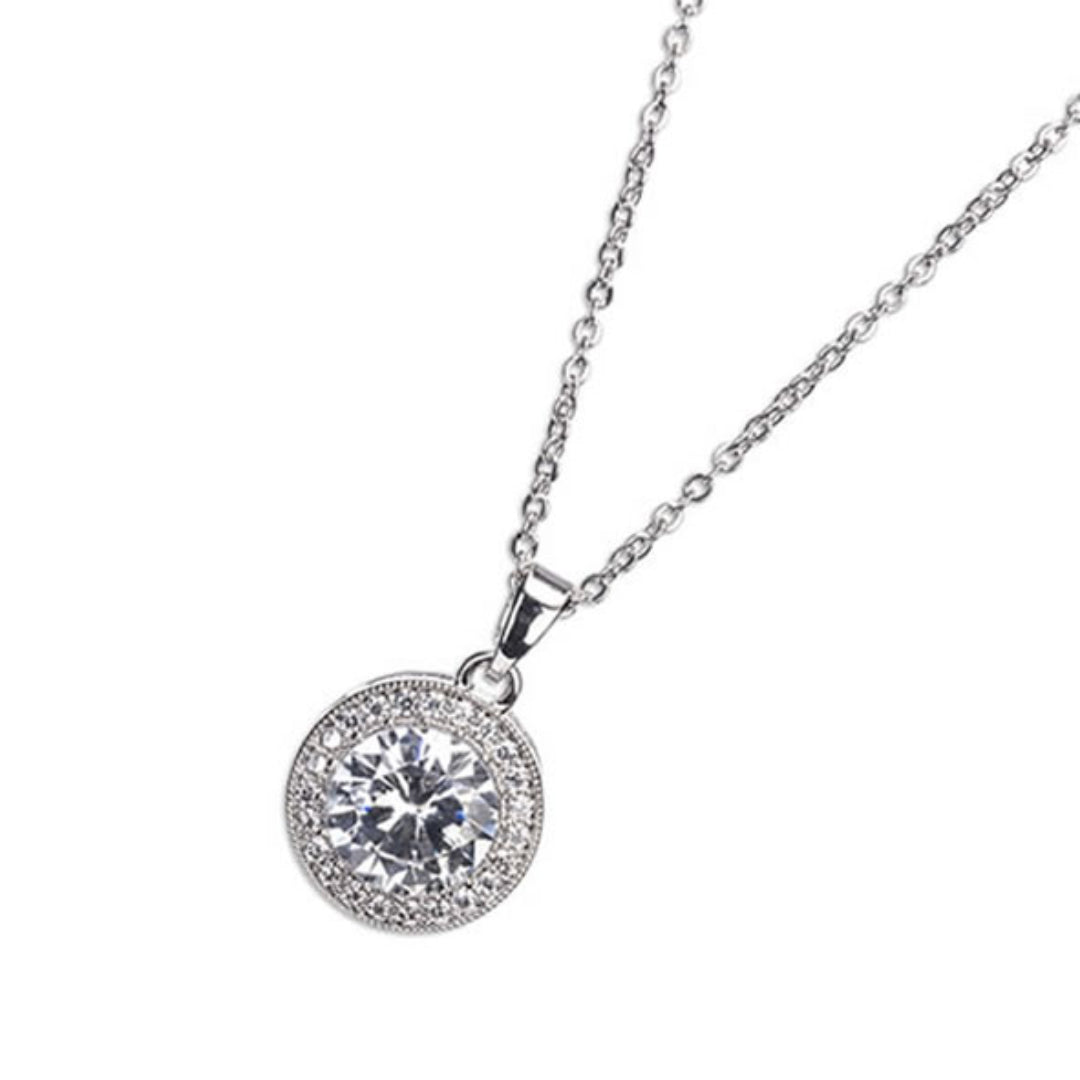 Newgrange Living White Stone and Diamante Pendant Necklace - Silver | 600043