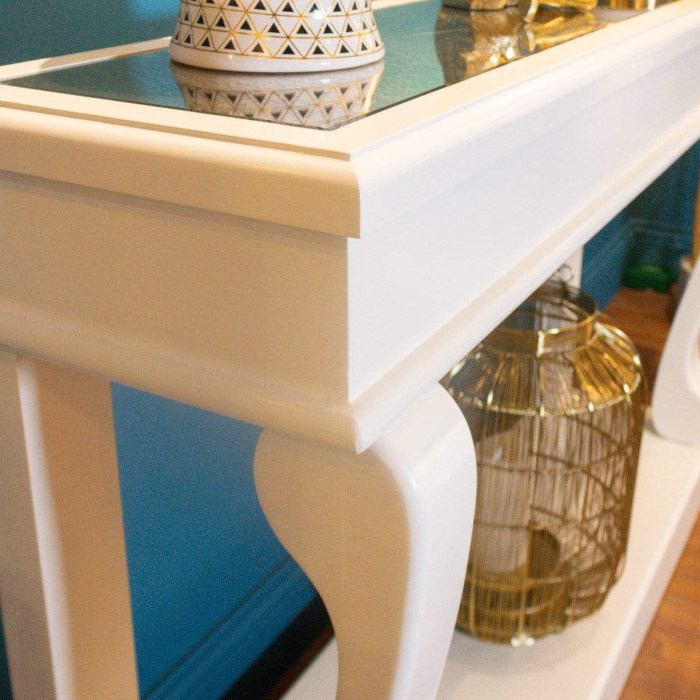 Tara Lane Scroll Console Table with Antique Mirror 120cm - Ivory | TL5922