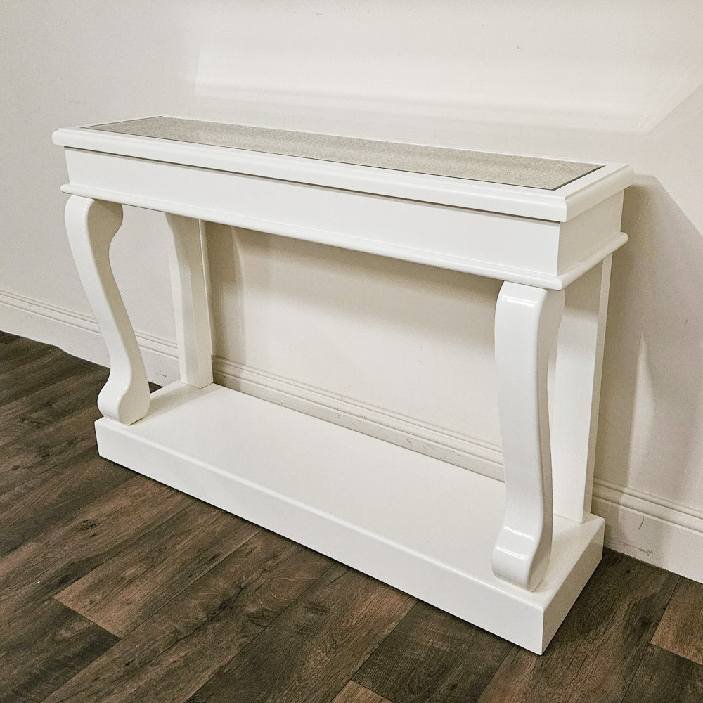 Tara Lane Scroll Console Table with Antique Mirror 120cm - Ivory | TL5922