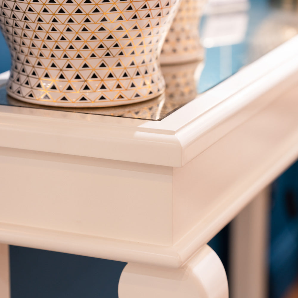 Tara Lane Scroll Console Table with Antique Mirror 120cm - Ivory | TL5922