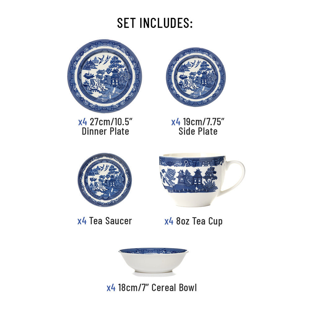 Dunlevy Blue Willow 20 Piece Dinner Set | DE2120SET